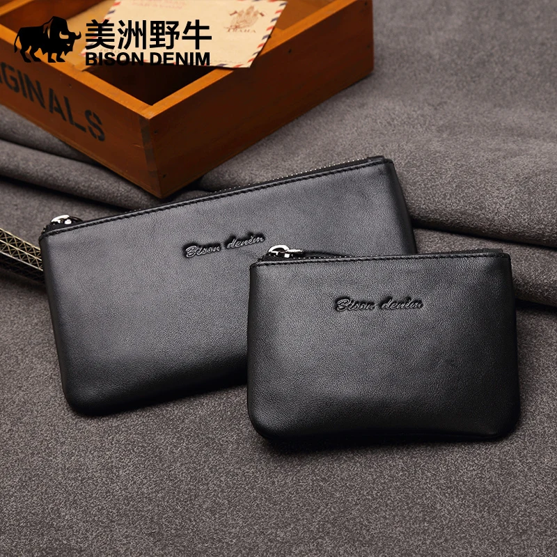 Мужской Длинный кошелек BISON DENIM клатч из натуральной кожи фирменные кошельки