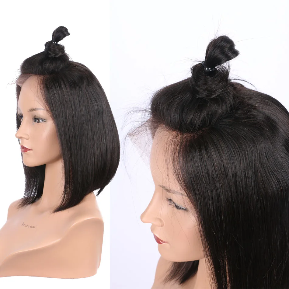Luffyhair бразильский Реми человеческие волосы короткие Парик глубокое разделение 13x6 Синтетические волосы на кружеве парик прямого покроя боб парики с детскими волосами 150