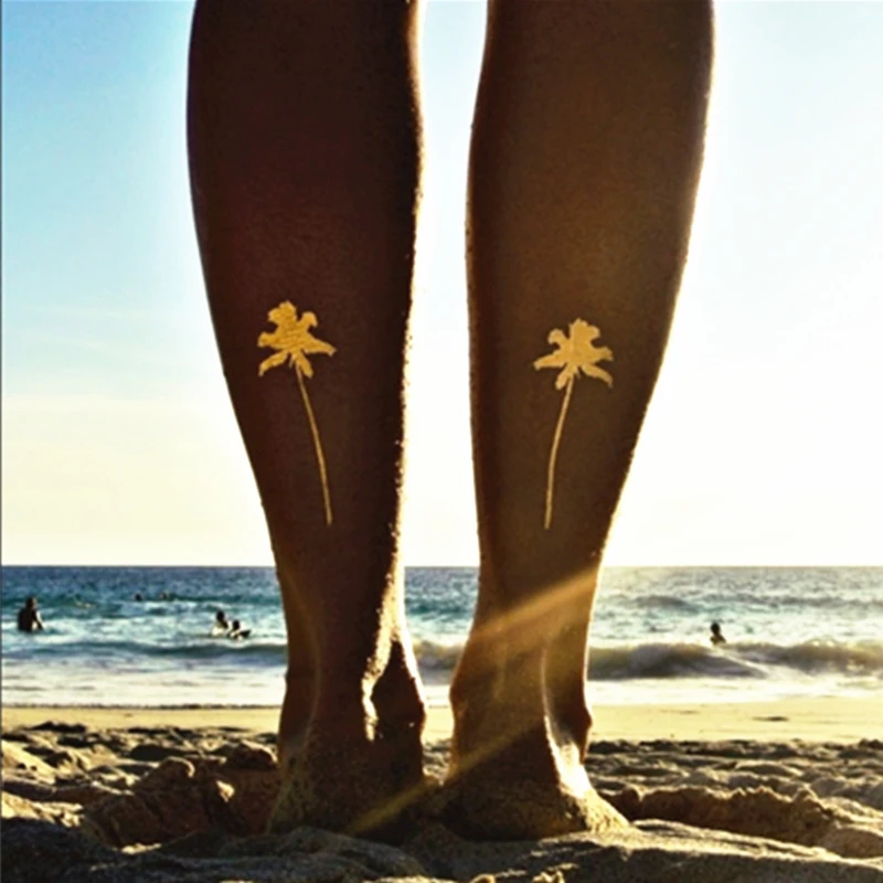 Большой Золотой кокосовое дерево ананас временная татуировка боди арт вспышка