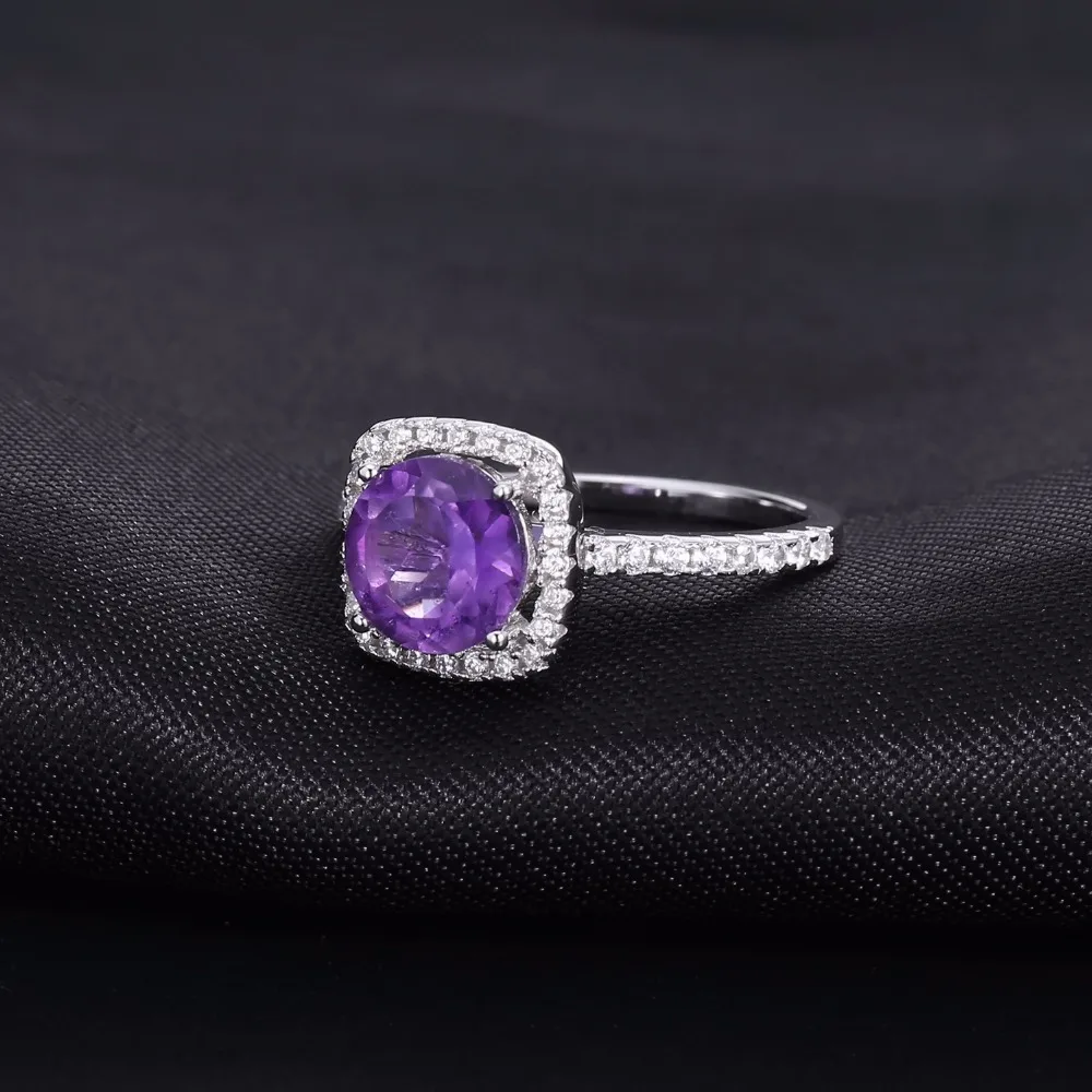 Gem's Ballet 925 Sterling Silver 2.57Ct Natural Round Stone Amethyst Rings For Women Wedding Square halo Ring Fine Jewelry | Украшения