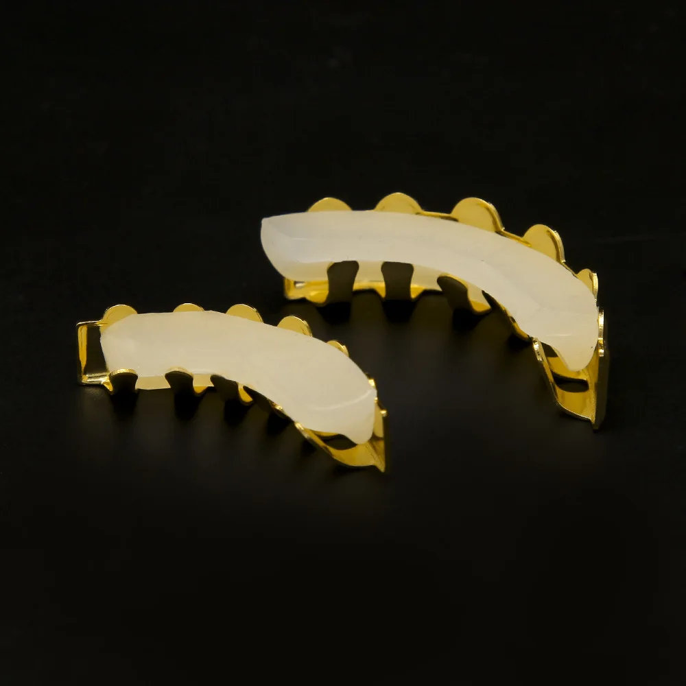 В Стиле Хип хоп ЗУБЫ Grillz Gold цвет верхней и нижней неравномерность зубные Насадки