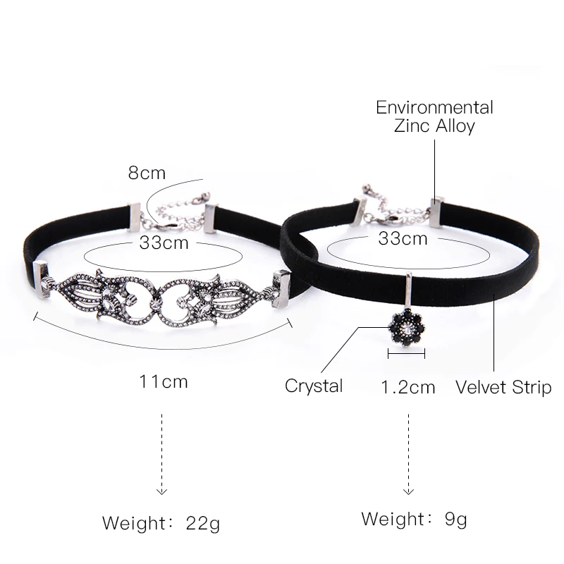 2 шт./компл. колье-чокер с черным цветком и кристаллами готическое винтажное