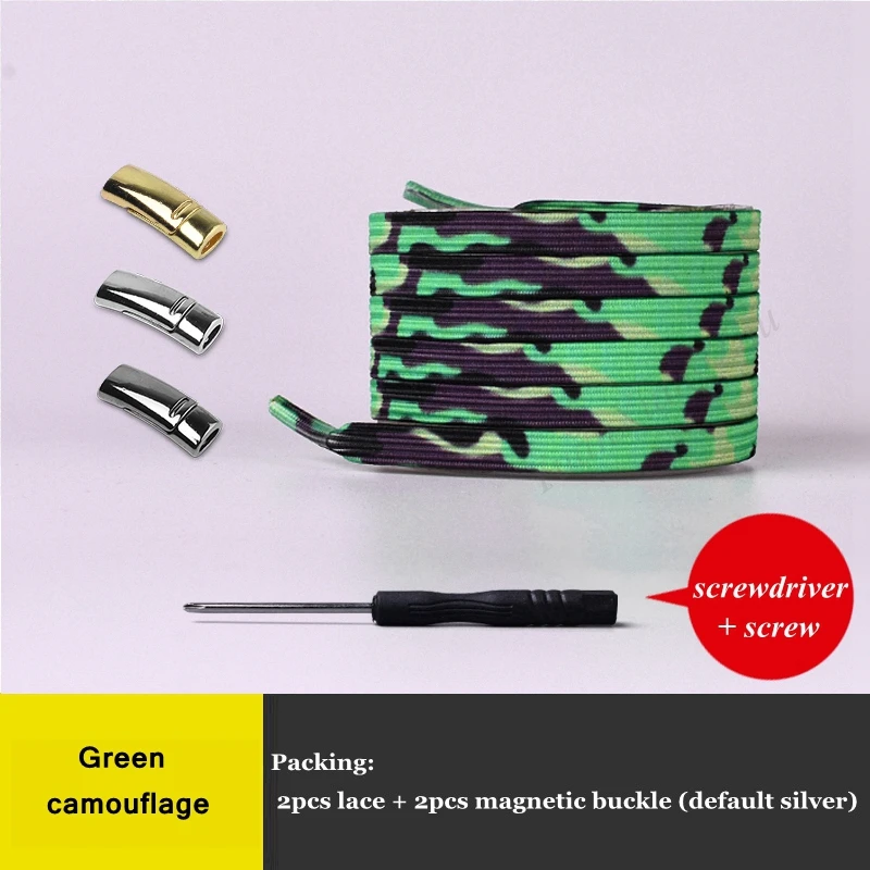 Green camouflage 1 пара магнитных шнурков на плоской подошве, эластичные фиксирующие кроссовки, шнурки, специальные креативные шнурки для детей и взрослых, шнурки унисекс - Цвет: Green camouflage