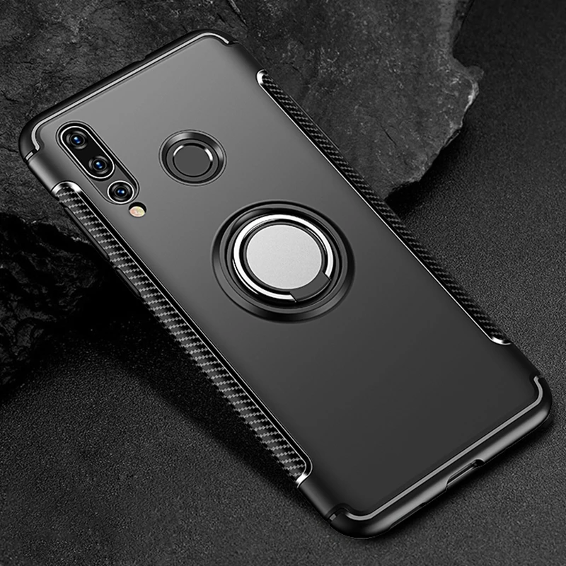 Черный Для huawei Honor 10 Lite 10i Honor10 i View V10 V 10 чехол с металлическим кольцом для машины сверхмощный PC+ Силиконовый ТПУ силиконовый чехол-подставка - Цвет: Черный