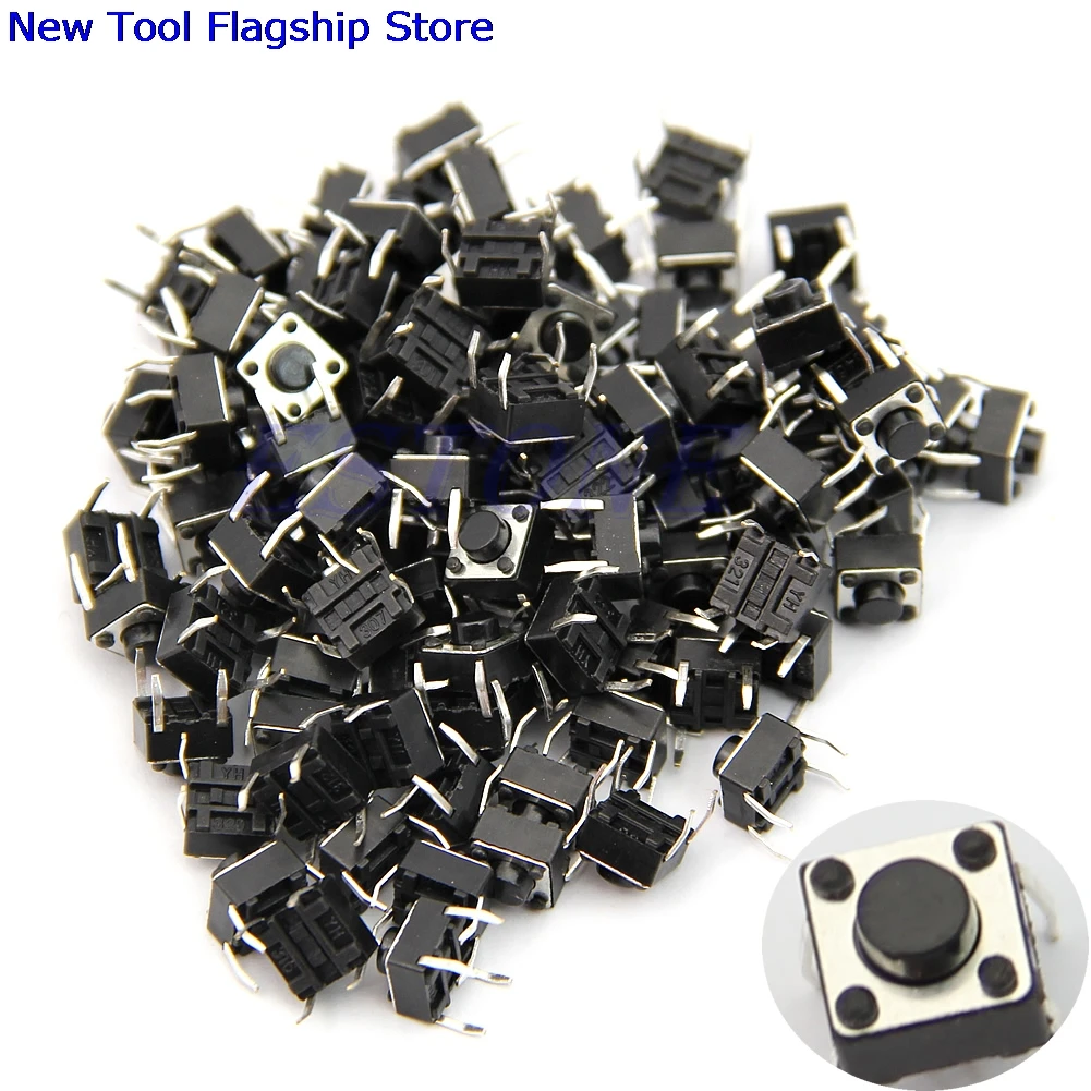 

100pcs 6x6x5mm 4pin Tactile Push Button Switch Momentary Tact DIP Through-Hole