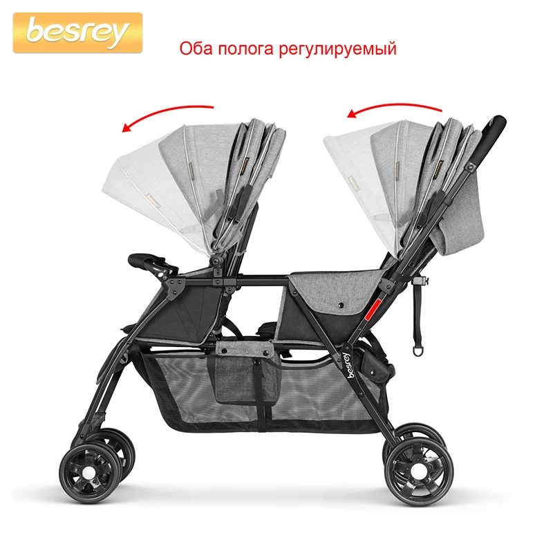 Besrey детская коляска для близнецов, складная коляска для новорожденных, большая коляска для малышей, коляска для лежа и сидения