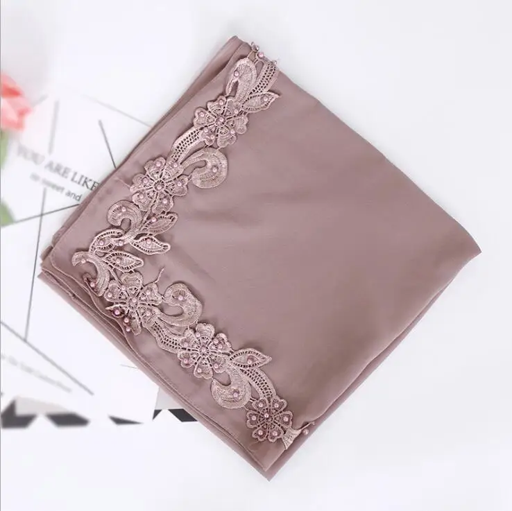 2 light khaki Модный Малайзийский шифоновый квадратный шарф, сплошной мусульманский хиджаб, изысканная аппликация, квадратный платок, Женский тюрбан Musulman 115x115 см - Цвет: 2 light khaki