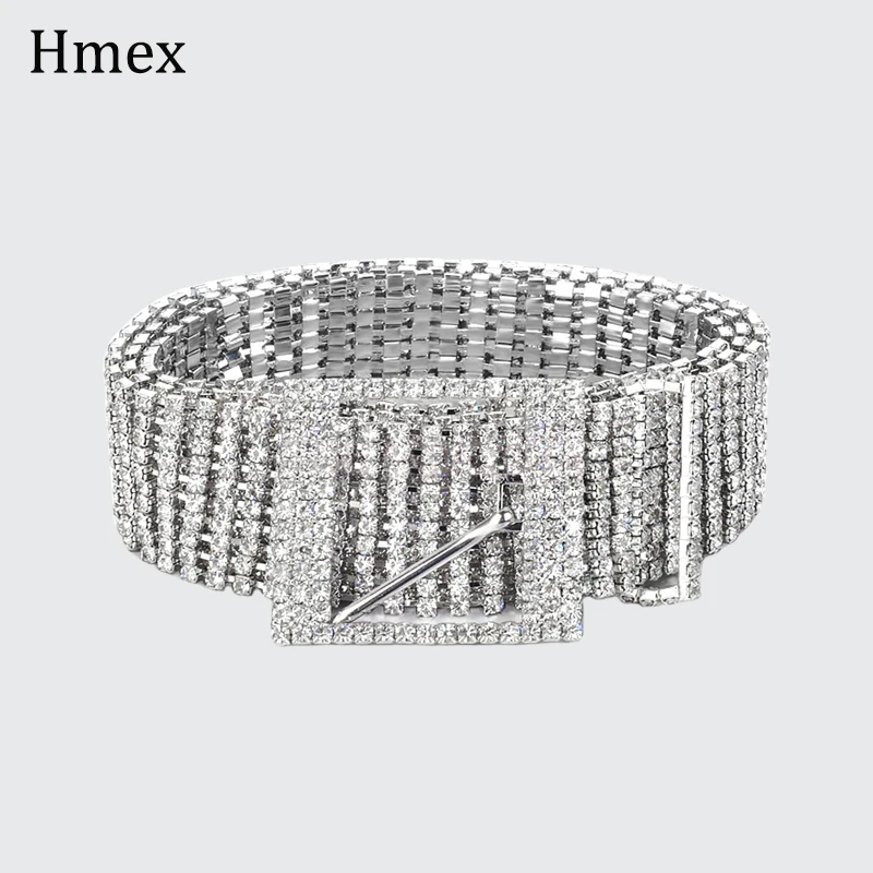 Fashion Luxury Women's Shiny Wide Belts Waist Chain Belt Full Rhinestone Crystal Diamond Metal Bling Bride Waistband Accessories