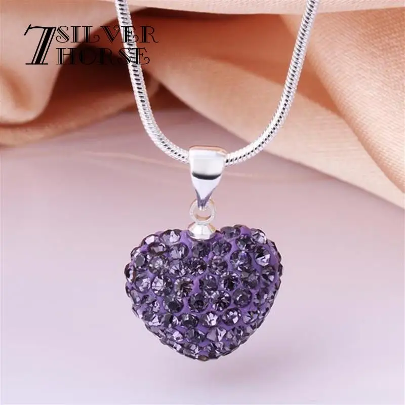 7 серебристый лошадь N031 мода красочные jewelries ожерелье В форме сердца кристалл для