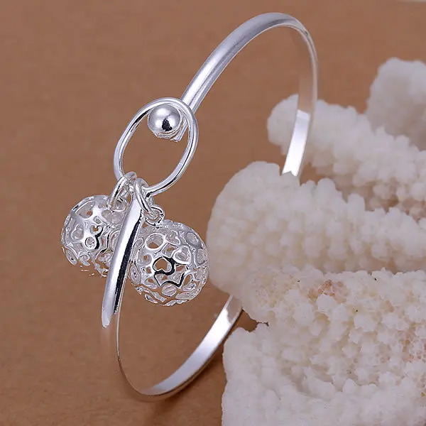 B174 Fine Jewelry Bracelet &amp Bangle For women 925 Sterling Silver bracelet Dual Ball bangle pulseira Feminina | Украшения и