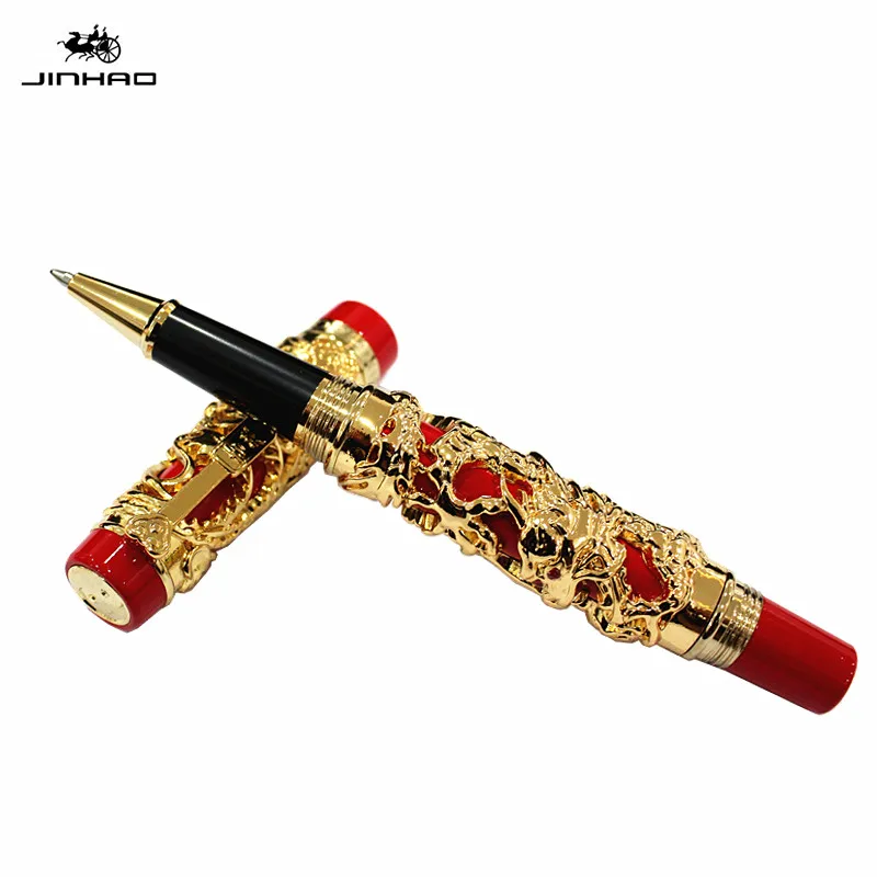 Jinhao Роскошная золотая 3d ручка с рисунком дракона и феникса шариковая высокого