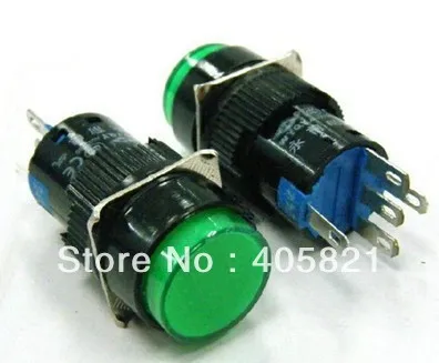 

Green 1NO 1NC 16mm Hole Momentary Push Button Switch With Light Lamp 5pins