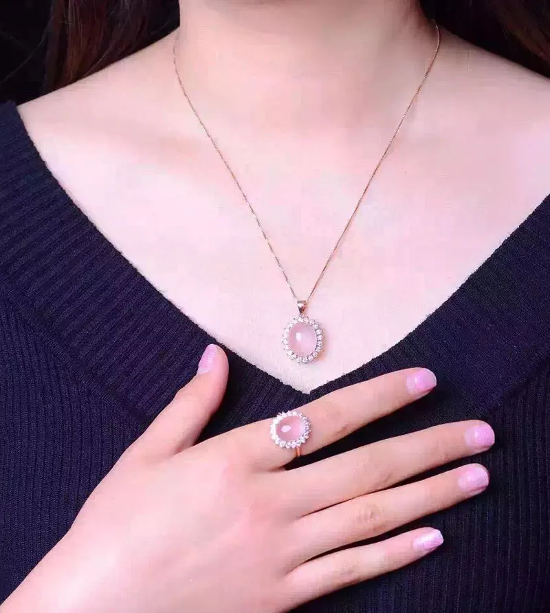 Натуральный розовый кварц ювелирное изделие из драгоценных камней комплект