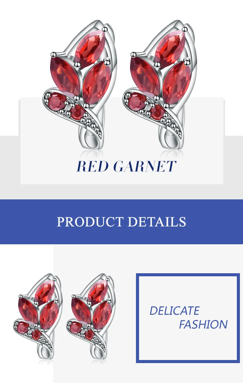 GEM'S BALLET 3.15Ct натуральный красный гранат Серьги в виде листа 925 пробы серебряные серьги-гвоздики с драгоценным камнем для женщин хорошее ювелирное изделие