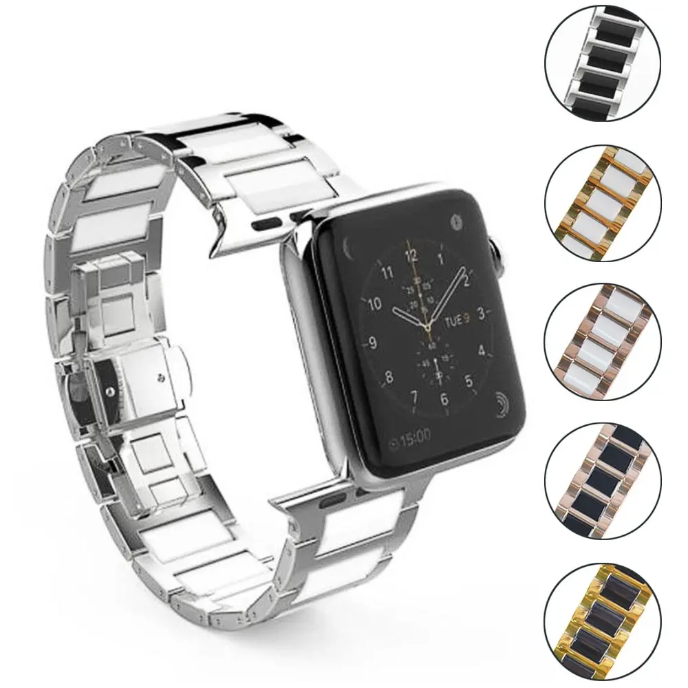 Браслет из нержавеющей стали + керамический ремешок для часов Apple Watch Series 5 4 3 2 1 iWatch