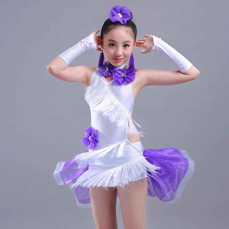 

Girls Tassels Latin Dancing Dress Kids Samba Dancewear Costumes Outfits Children Professional Ballroom Salsa Latin Fringe Dress