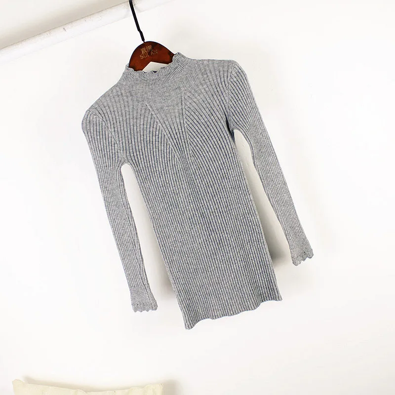 2021 Slim Knitted Sweater Woman Black White Khaki Ruffles Collar Jumpers Autumn Winter Tops | Женская одежда