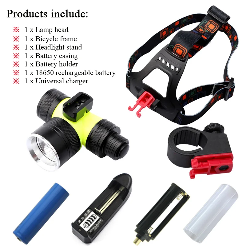 headlamp Set B Желтый белый светильник, водонепроницаемый светодиодный головной светильник для дайвинга, Головной фонарь, двойной светильник cree xml t6 l2, налобный фонарь 26650 или 18650 - Испускаемый цвет: headlamp Set B