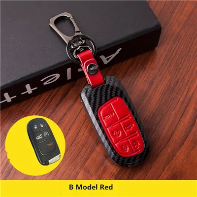 B Model Red Чехол для автомобильного ключа из углеродного волокна для Fiat Dodge charger Дротика Challenger Durango Jeep Chrysler 300C Grand Cherokee Compass - Название цвета: B Model Red