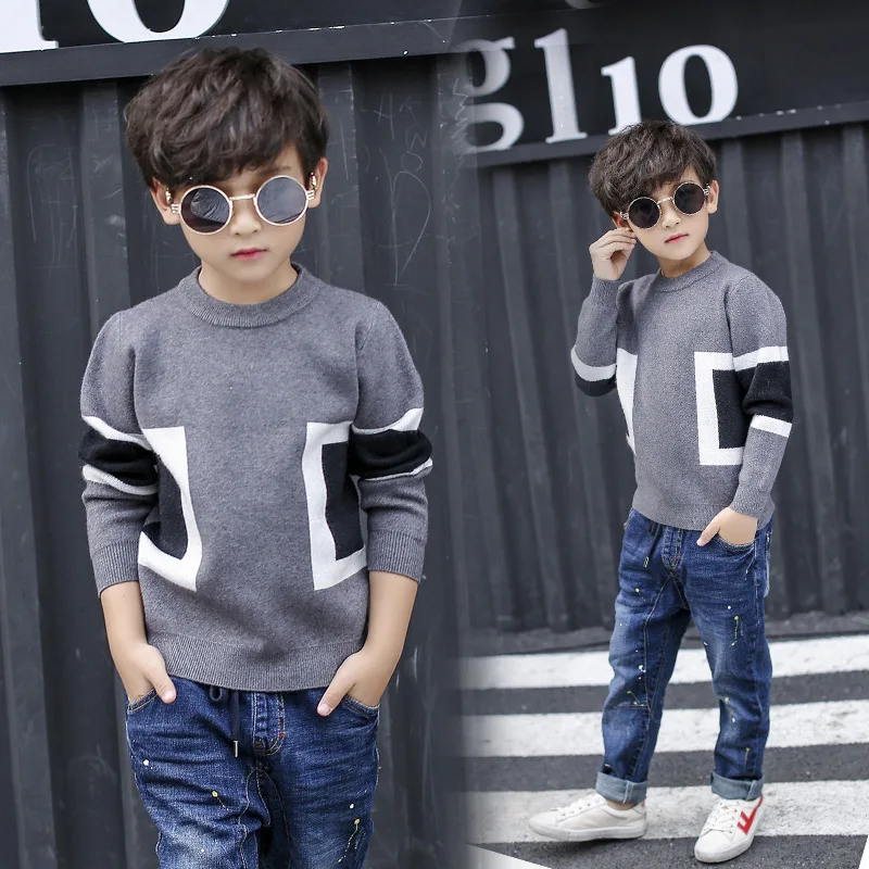 Свитер для мальчиков-подростков 2017 детский вязаный пуловер с длинным рукавом и