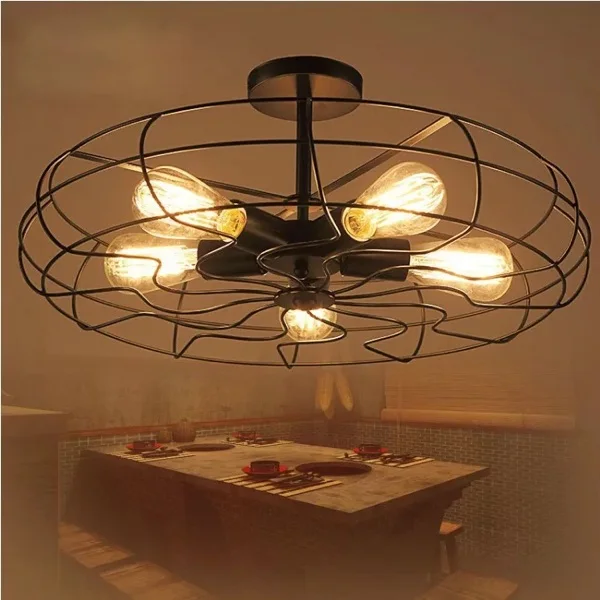 

5Heads E27 Base Iron Material Vintage Retro Industrial Fan Ceiling Lights American Country Kitchen Loft Lamp With Bulb for free