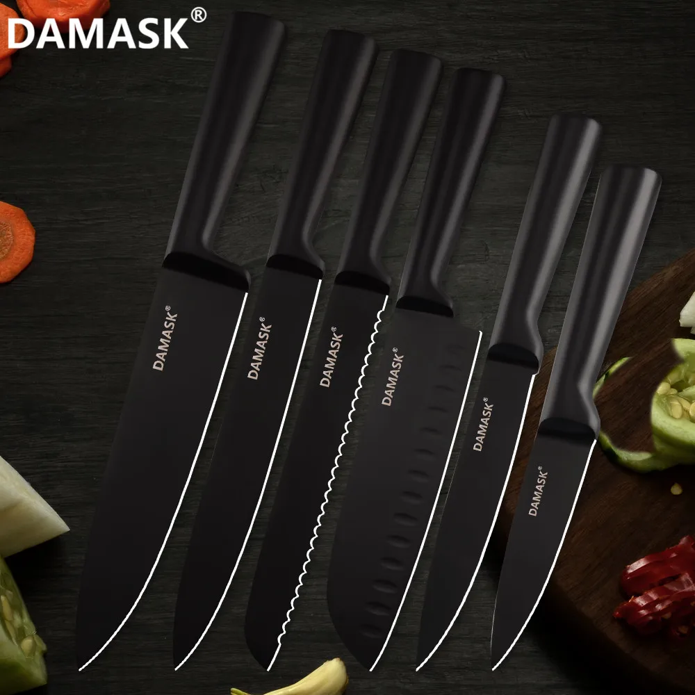 DAMASK японские кухонные ножи 3Cr13 набор кухонных ножей из нержавеющей стали черный