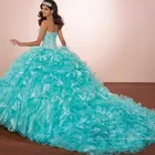 Роскошное пышное платье принцессы с кристаллами Quinceanera, бирюзовое платье с оборками, маскарадное платье с жакетом-болеро, De 15