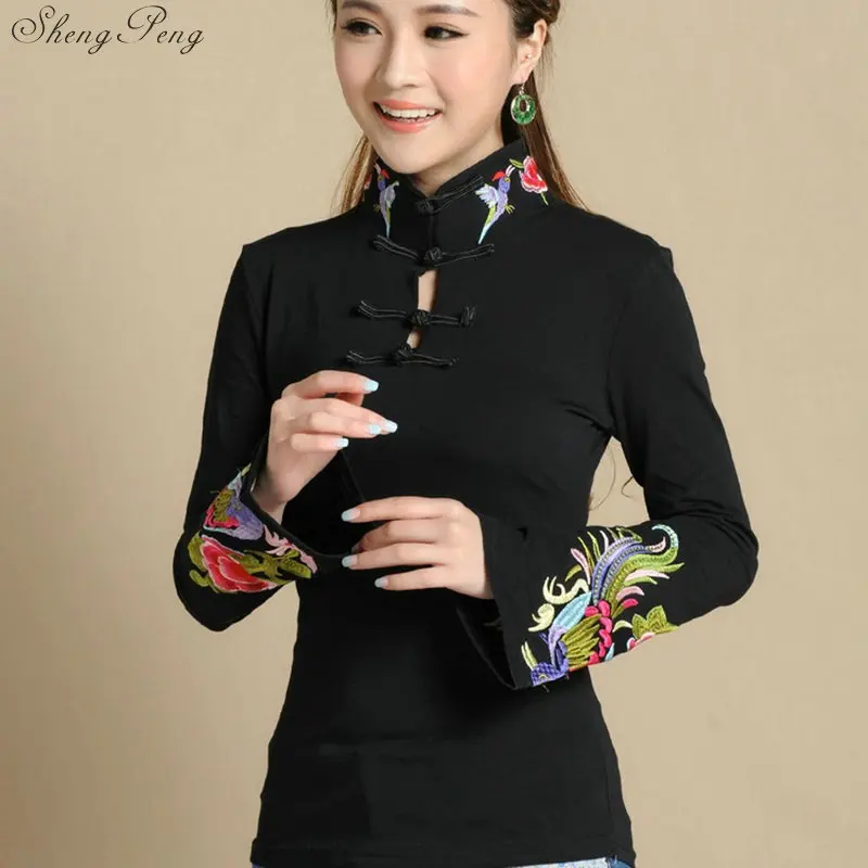 Cheongsam Топ традиционная китайская одежда для женщин длинный рукав Национальный Стиль Топы для женщин тренд Винтаж флюид Q605
