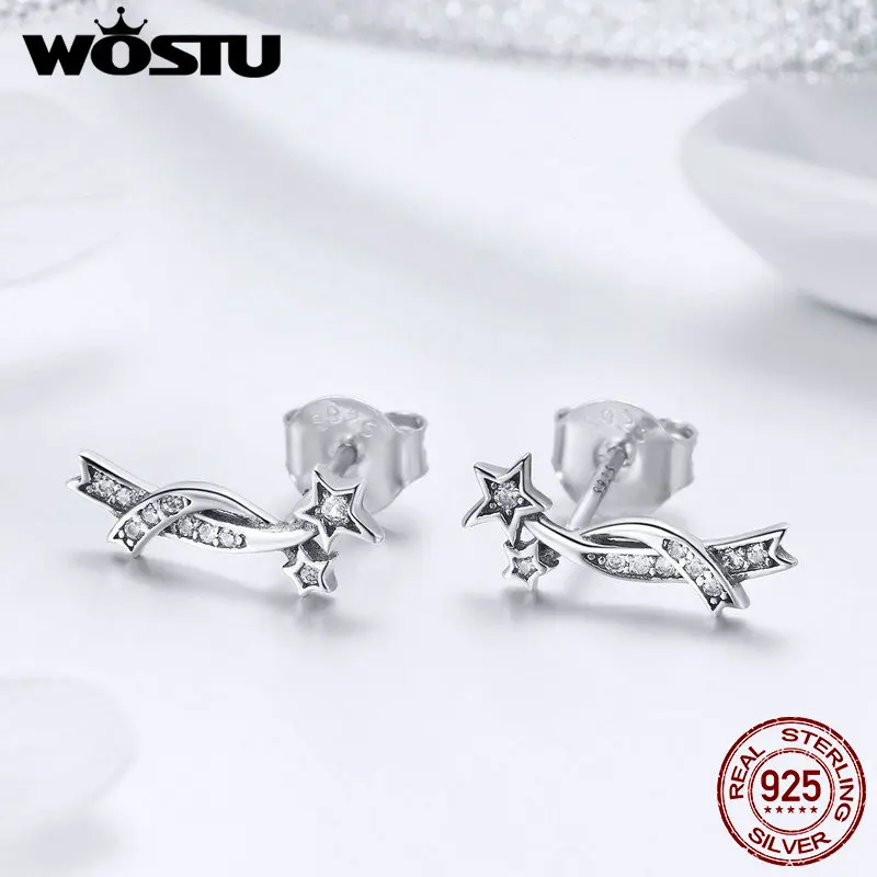 WOSTU Настоящее серебро 925 пробы сверкающие серьги-гвоздики со звездой для женщин