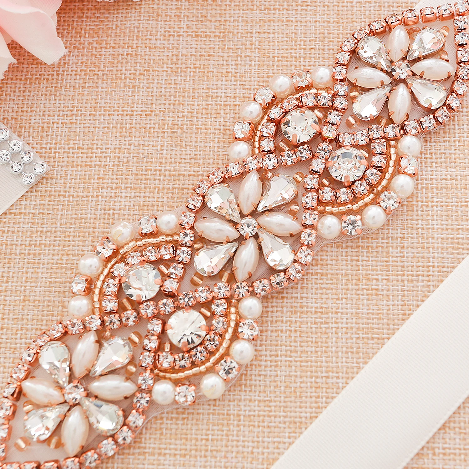 Свадебный пояс ручной бисер стразы невесты платье свадебный кушак розовое