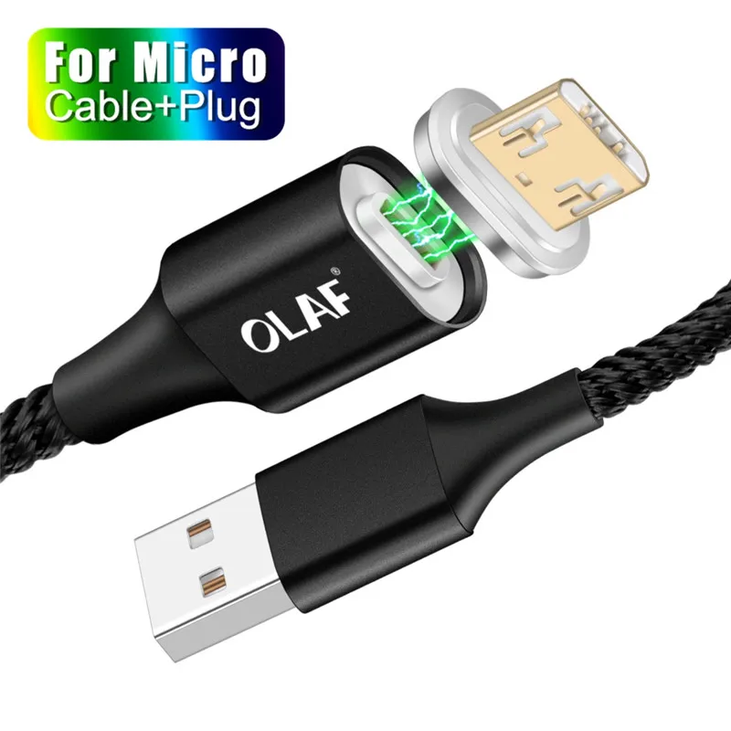 A1 Black Micro Cable OLAF 3A светодиодный магнитный usb кабель для зарядки Micro для Xiaomi huawei Micro USB кабель для быстрой зарядки для samsung кабель для передачи данных Microusb - Цвет: A1 Black Micro Cable