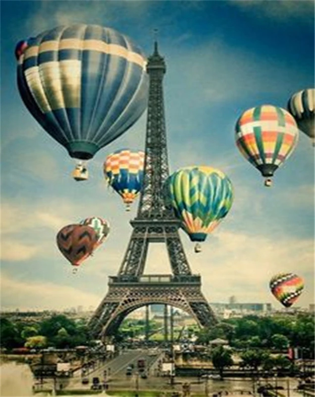 5D completo Quadrado Diamante Diy Bordado Paris Torre Romântico Balao de Ar Quente 3D Foto Pintura Mosaico Rhin | Дом и сад