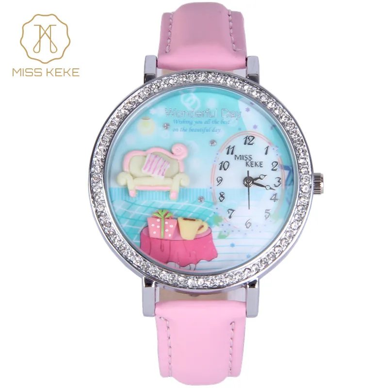 Женские мини часы MISS KEKE clay с 3D стразами кожаные Наручные 907|wristwatch|wristwatch womenwristwatches