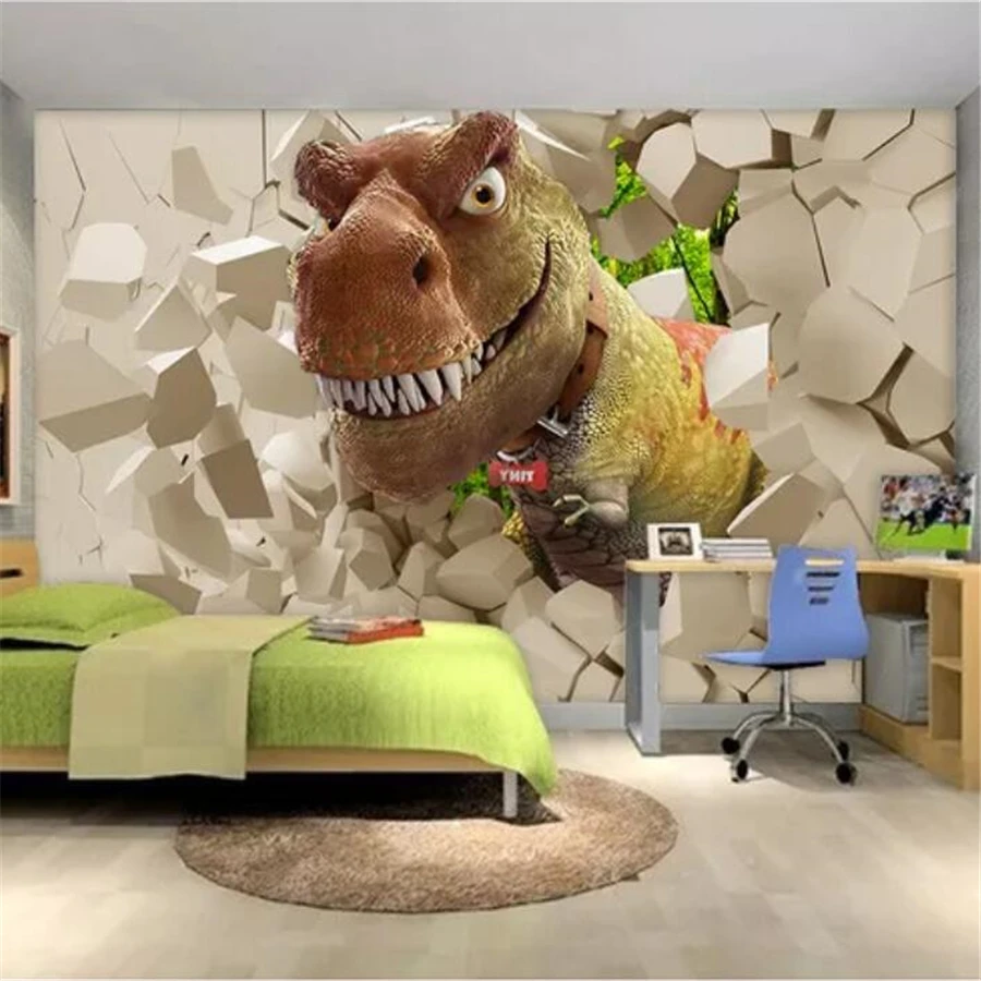 3d обои для детской комнаты динозавр стерео мультфильм животное спальня papier peint ТВ