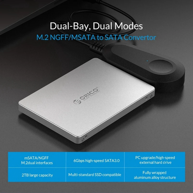 ORICO Ms2Ts Hdd Enclosure M.2 Ngff / Msata For Samsung Ssd Sata 3.0 Adapter High Speed 6 Gbps Silver Alu | Электроника