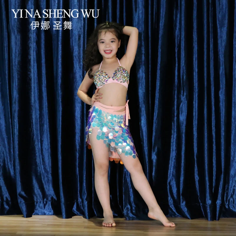 

Belly Dance Costumes Children Hot Sale Children Dance Show Clothing Bra + Sequin Hip Scarf Skirt Girls Dancing Performance Set
