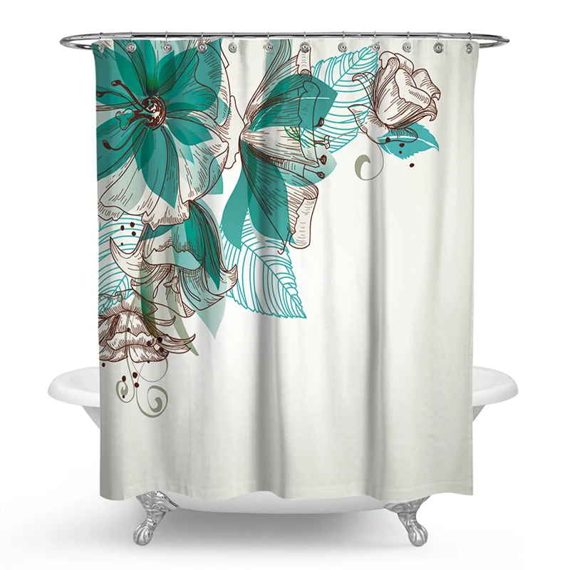 Flower Painting Printed Mildew Proof Polyester Shower Curtains Washable Waterproof Shower Curtains for Bathroom Home Decor