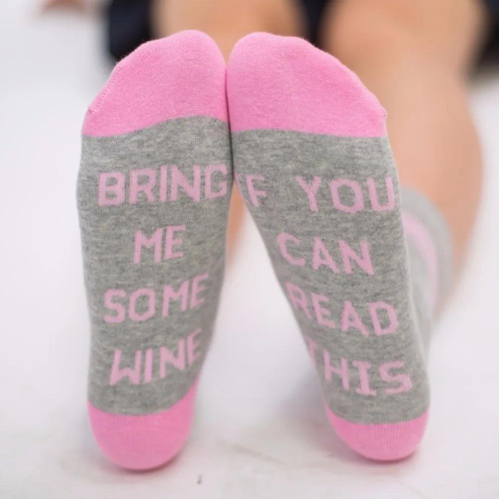 Fashion 1 Pairs Women Letter print socks If You Can Read This Bring Me A Glass of Wine/Cold Beer/Coffee Men Women Crew Socks