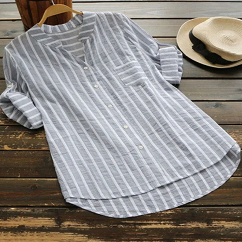 Для женщин Винтаж в полоску на пуговицах с карманами вечерние платье короткий