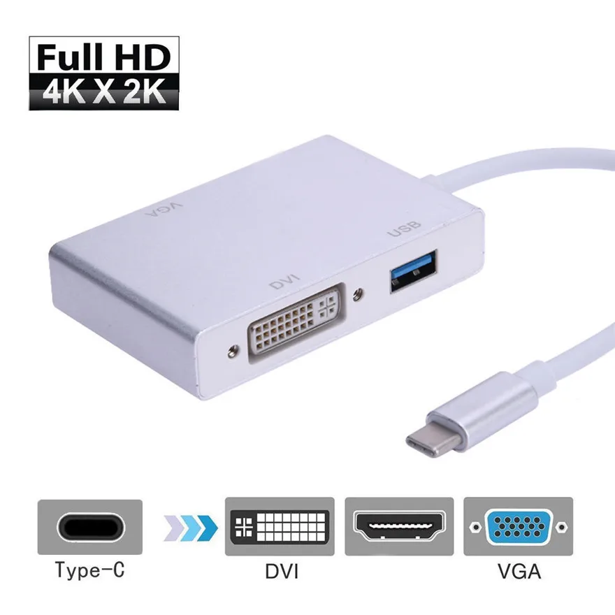 Кабель-адаптер 4 в 1 USB 3 C HDMI VGA DVI для ноутбуков Apple Macbook Google Chromebook Pixel 30 шт. |