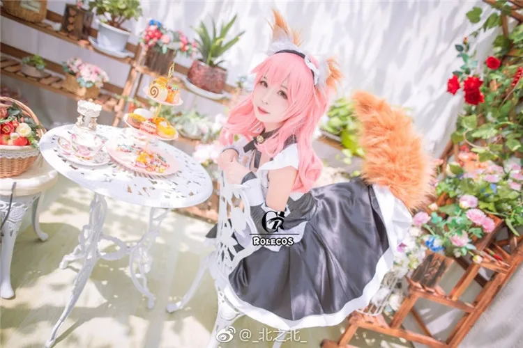 ROLECOS игра Fate Grand Order Косплей Костюм Tamamo no Mae косплей костюм одежда горничной с головной убор для женщин Косплей Костюм