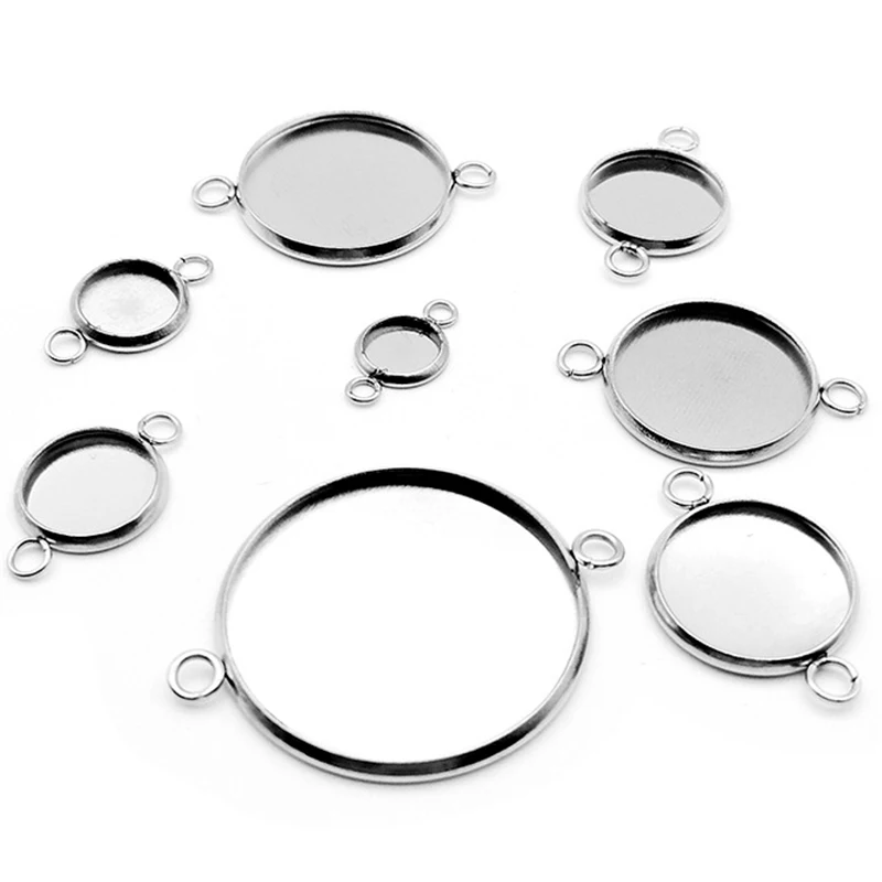 20pcs Round Stainless Steel Pendant Cabochon Setting Bezel Jewelry Making Component Base 8mm 10mm 12mm 14mm 16mm 18mm 20mm