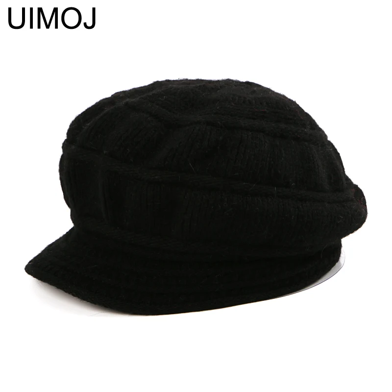 BLACK UIMOJ однотонные вязаные остроконечные береты Осень Зима теплые женские модные женские шапки 7 цветов - Цвет: BLACK