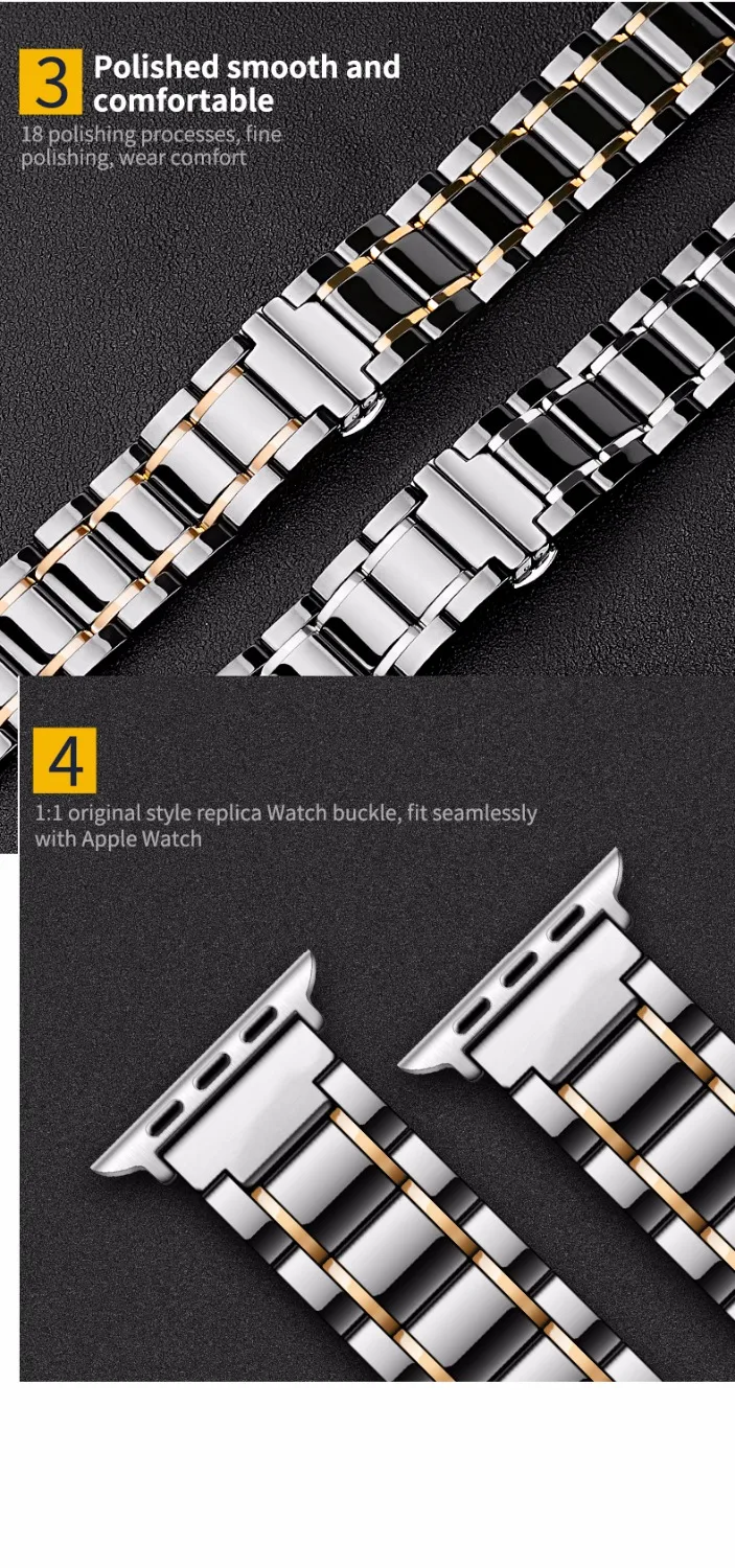 Ремешок для Apple Watch, 40 мм, 38 мм, керамика, нержавеющая сталь, съемный ремешок, браслет, ремешок для часов iWatch, 44 мм, 42 мм, все модели
