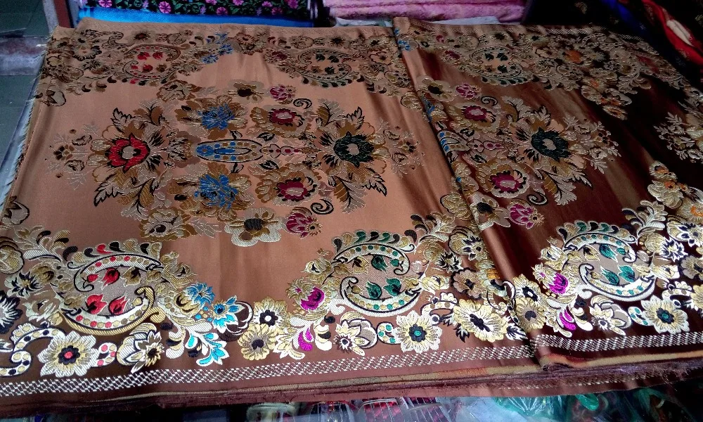 Китайская традиционная полиэфирная ткань 75 см шелковая парча медная задняя