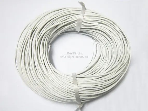 Белый кожаный шнур 2 мм круглый из натуральной кожи|white leather cord|round cordleather cord |