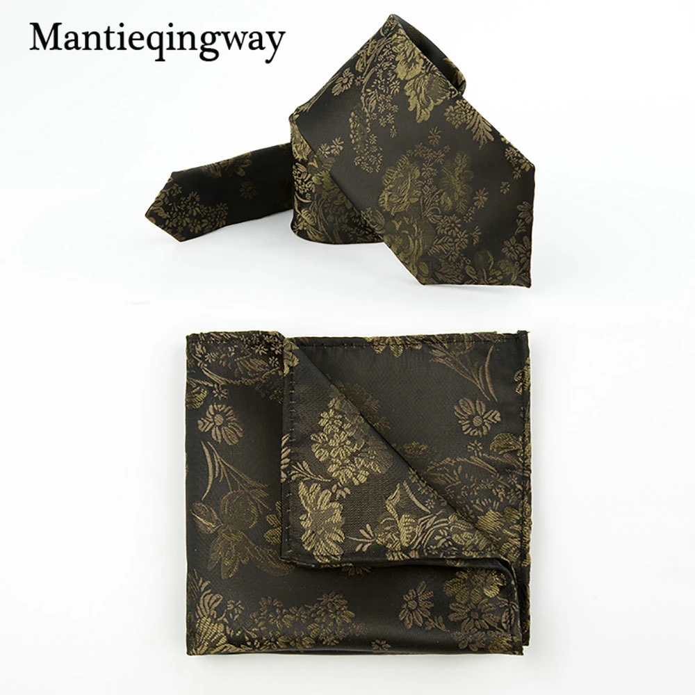 Mantieqingway Бизнес мужские цветочные Hanky галстук комплект для свадьбы полиэстер шеи