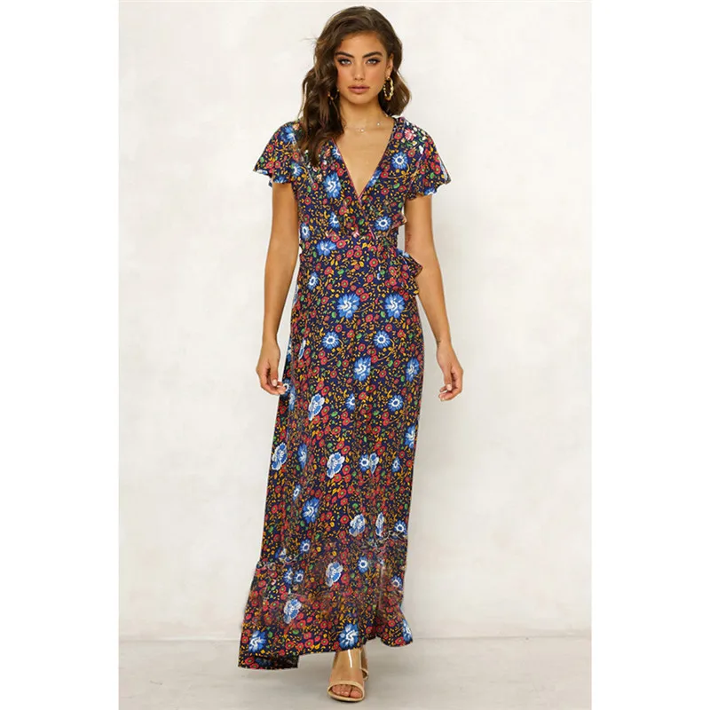 

2019 Women Summer Dress Bohemian Beach Elegant Sexy Print Dresses Party Night Club Maxi Dress Plus Size