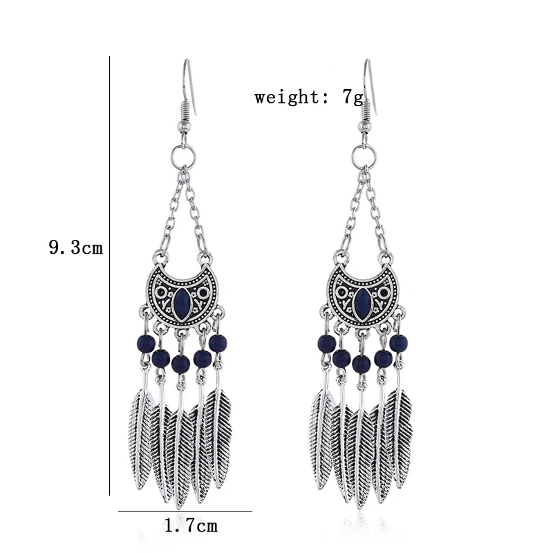 Богемные этнические висячие серьги в форме полумесяца античные листьев перьев с