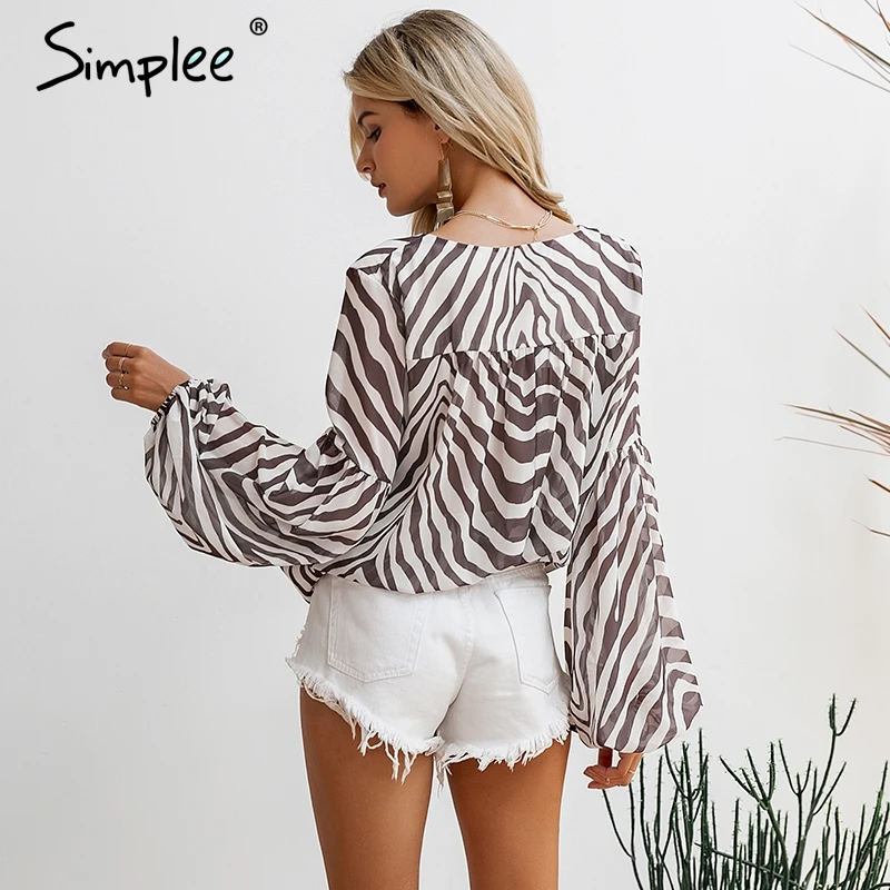 Женская блуза Simplee с принтом полос зебры женская элегантная рубашка больших